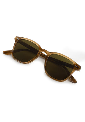 PIERCE | Umber Polarized Handcrafted, luxury light brown acetate square polarized KREWE sunglasses 