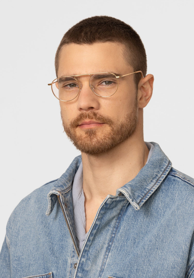 KREWE RAMPART OPTICAL | 12K + Blonde Handcrafted, Designer Metal Eyeglasses mens model | Model: David