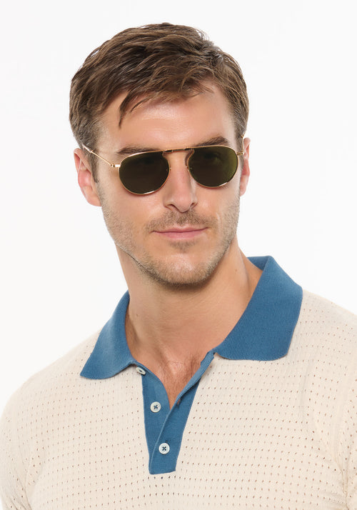 RAMPART FOLD | 18K + Crystal Polarized, Handcrafted Luxury Foldable KREWE Sunglasses mens model | Model: Dusty