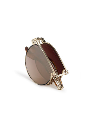 RAMPART FOLD |12K Matte Black Fade + Maple Mirrored Handcrafted, luxury stainless steel round folding aviator KREWE sunglasses