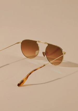 RAMPART FOLD |12K Matte Black Fade + Maple Mirrored Handcrafted, luxury stainless steel round folding aviator KREWE sunglasses