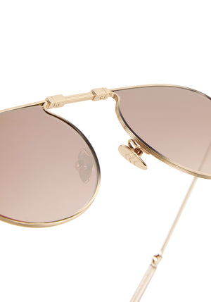 RAMPART FOLD |12K Matte Black Fade + Maple Mirrored Handcrafted, luxury stainless steel round folding aviator KREWE sunglasses