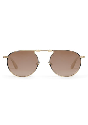 RAMPART FOLD |12K Matte Black Fade + Maple Mirrored Handcrafted, luxury stainless steel round folding aviator KREWE sunglasses