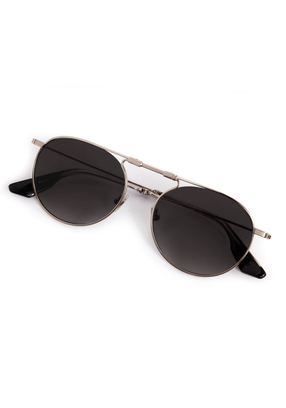 RAMPART FOLD | Silver + Nightfall Handcrafted, luxury black stainless steel round folding aviator KREWE sunglasses