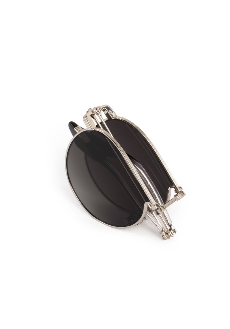 RAMPART FOLD | Silver + Nightfall Handcrafted, luxury stainless steel round folding aviator KREWE sunglasses