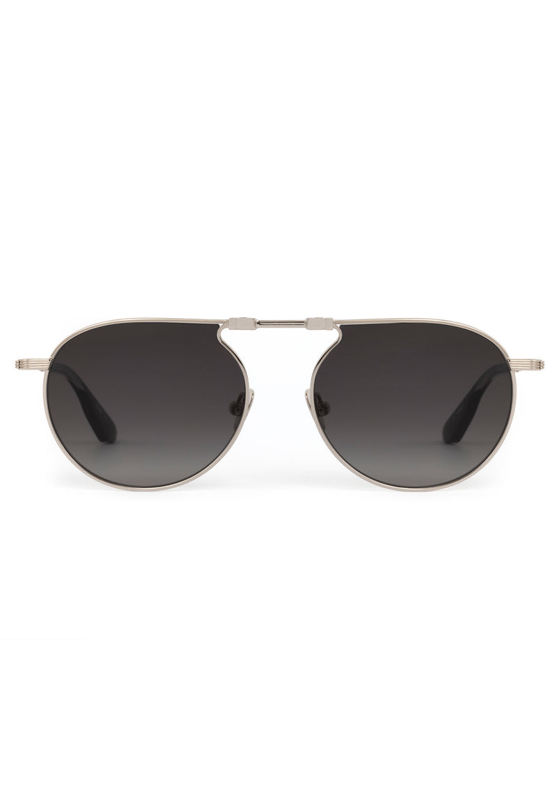 RAMPART FOLD | Silver + Nightfall Handcrafted, luxury black stainless steel round folding aviator KREWE sunglasses
