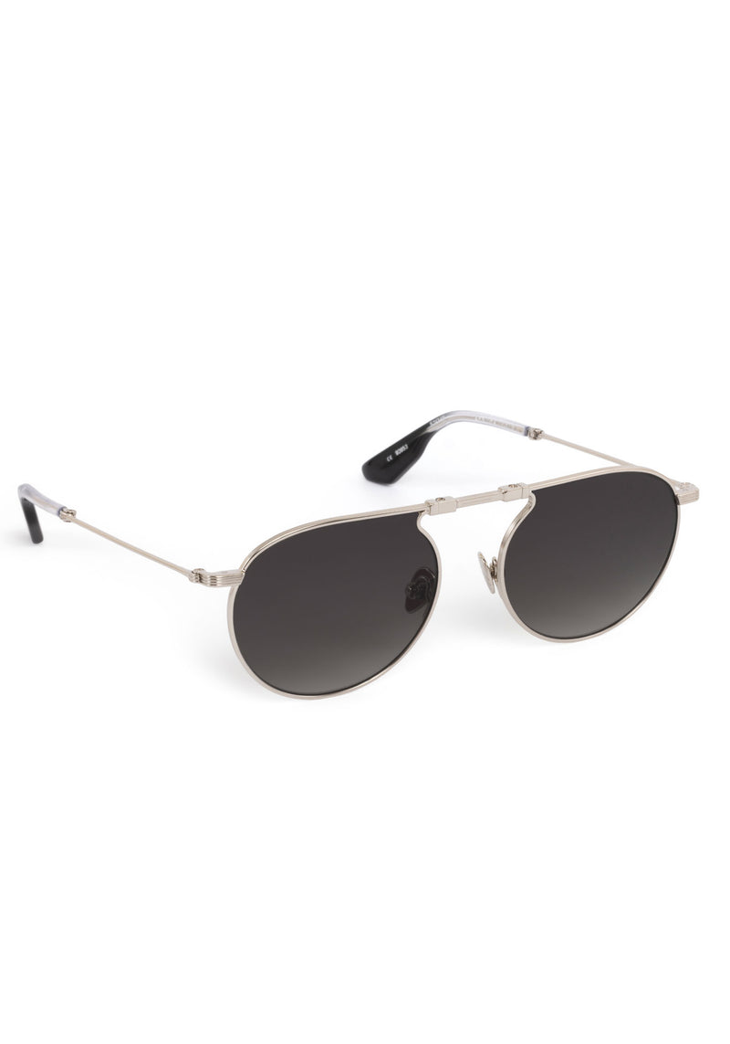 RAMPART FOLD | Silver + Nightfall Handcrafted, luxury stainless steel round folding aviator KREWE sunglasses