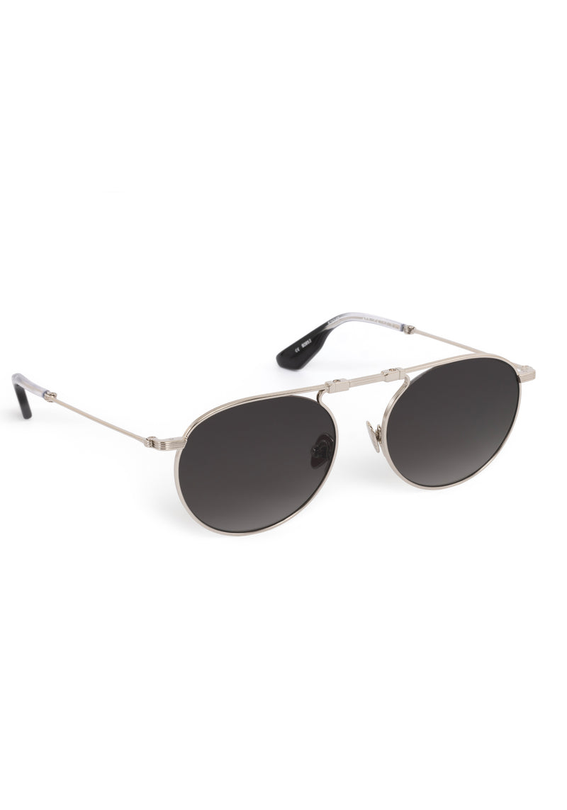 RAMPART FOLD | Silver + Nightfall Handcrafted, luxury stainless steel round folding aviator KREWE sunglasses