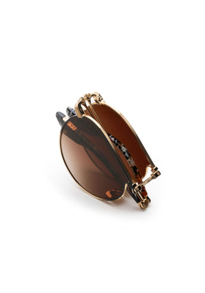 RAMPART FOLD | 18K + Matte Black Fade + Poppy Noir Handcrafted, luxury stainless steel round folding aviator KREWE sunglasses