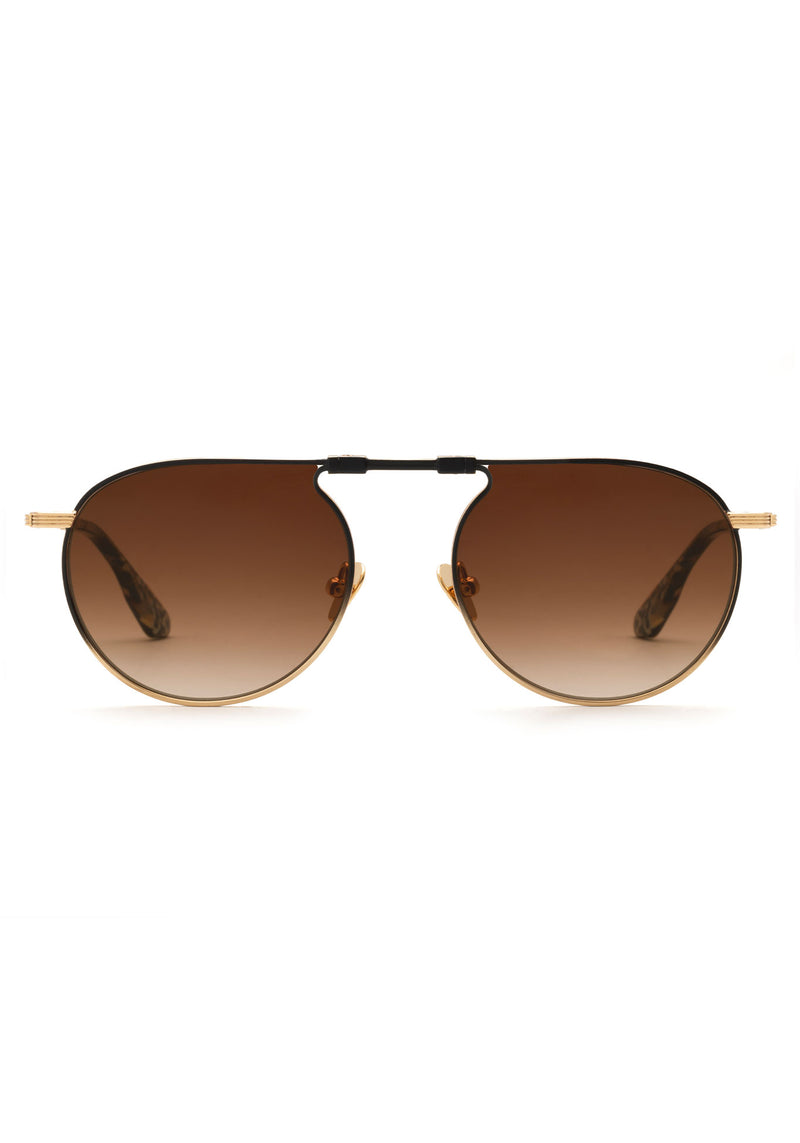 RAMPART FOLD | 18K + Matte Black Fade + Poppy Noir Handcrafted, luxury stainless steel round folding aviator KREWE sunglasses