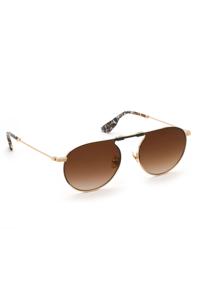 RAMPART FOLD | 18K + Matte Black Fade + Poppy Noir Handcrafted, luxury stainless steel round folding aviator KREWE sunglasses