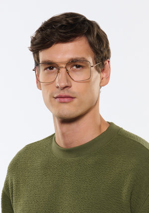 KREWE GLASSES - REYNOLDS | Matte Black Fade + 18K Titanium handcrafted, luxury 18K Gold metal aviator glasses mens model | Model: Jegor