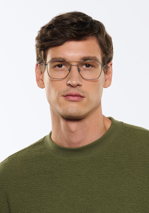 KREWE GLASSES - REYNOLDS | Matte Raw Titanium handcrafted, titanium metal aviator eyeglasses mens model | Model: Jegor