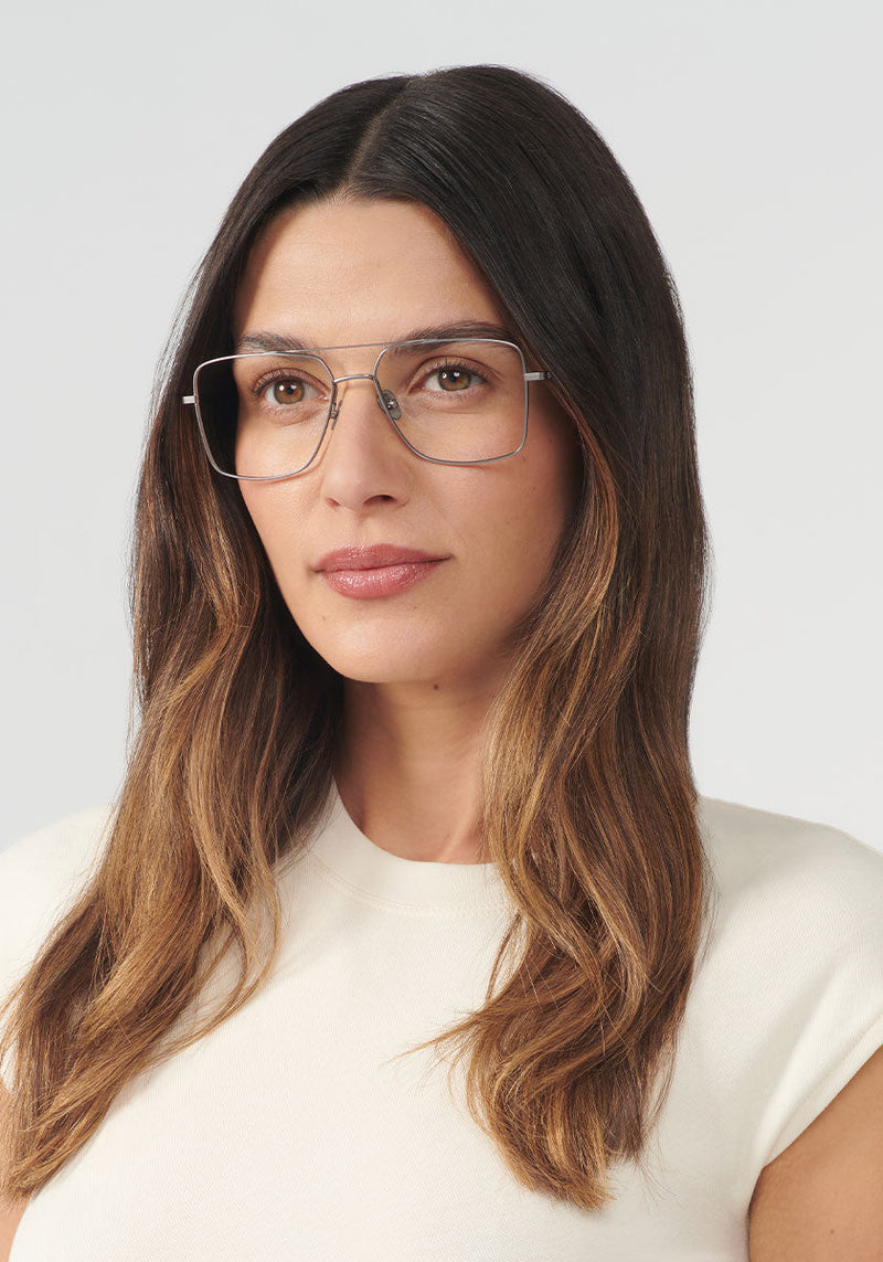 KREWE GLASSES - REYNOLDS | Matte Raw Titanium handcrafted, titanium metal aviator eyeglasses womens model | Model: Olga