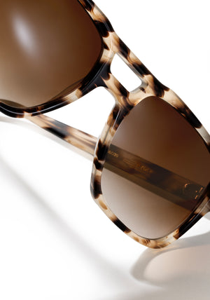 RYDER | Blonde Venezia Handcrafted, luxury brown tortoise acetate large rectangular aviator KREWE sunglasses womens model