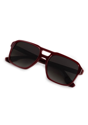 RYDER | Brandy Handcrafted, luxury burgundy acetate large rectangular aviator KREWE sunglasses