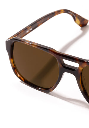 RYDER | Havana Polarized Handcrafted, luxury brown tortoise acetate large rectangular aviator polarized KREWE sunglasses womens model