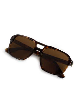 RYDER | Havana Polarized Handcrafted, luxury brown tortoise acetate large rectangular aviator polarized KREWE sunglasses