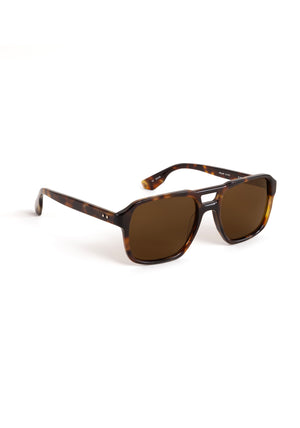 RYDER | Havana Polarized Handcrafted, luxury brown tortoise acetate large rectangular aviator polarized KREWE sunglasses