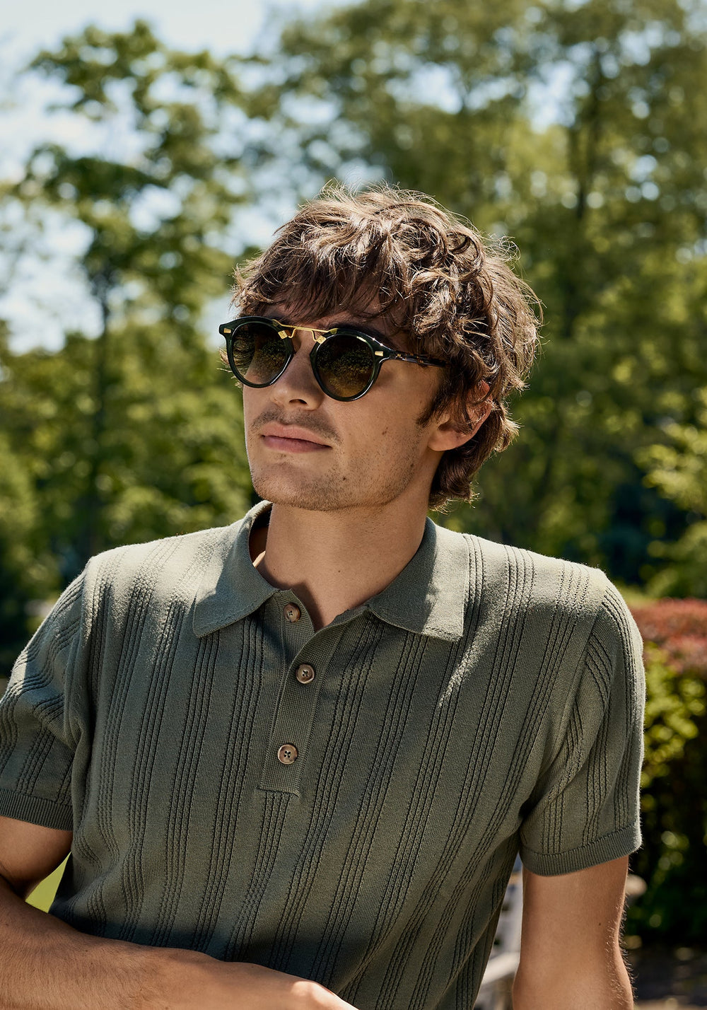 STL II | Bottle Green + Zulu 24K Handcrafted, luxury, green Acetate KREWE Michael Phelps Sunglasses mens model campaign | Model: Liam