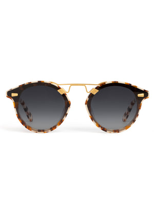 STL NYLON | Caffe 24K Handcrafted, luxury brown checkered acetate round KREWE sunglasses with flat edge to edge nylon lens