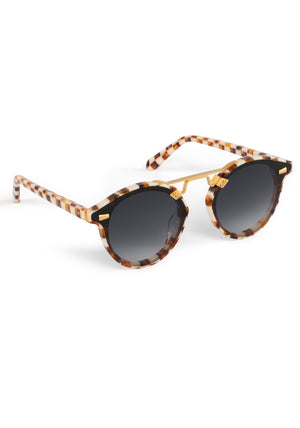 STL NYLON | Caffe 24K Handcrafted, luxury brown checkered acetate round KREWE sunglasses with flat edge to edge nylon lens