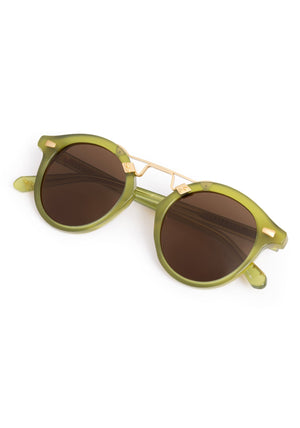 STL II | Cactus 18K Handcrafted, large round luxury lime green acetate and 18K gold metal bridge KREWE sunglasses 