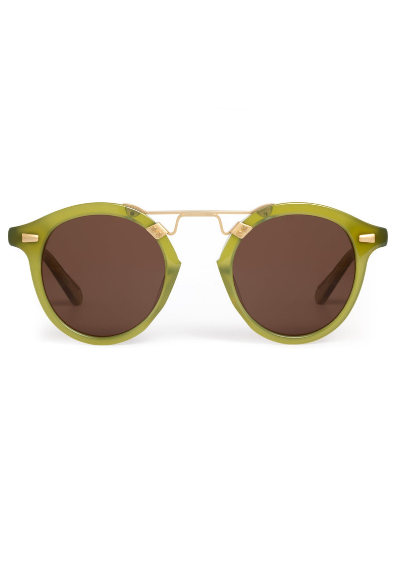 STL II | Cactus 18K Handcrafted, large round luxury lime green acetate and 18K gold metal bridge KREWE sunglasses 