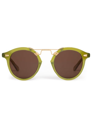 STL II | Cactus 18K Handcrafted, large round luxury lime green acetate and 18K gold metal bridge KREWE sunglasses 