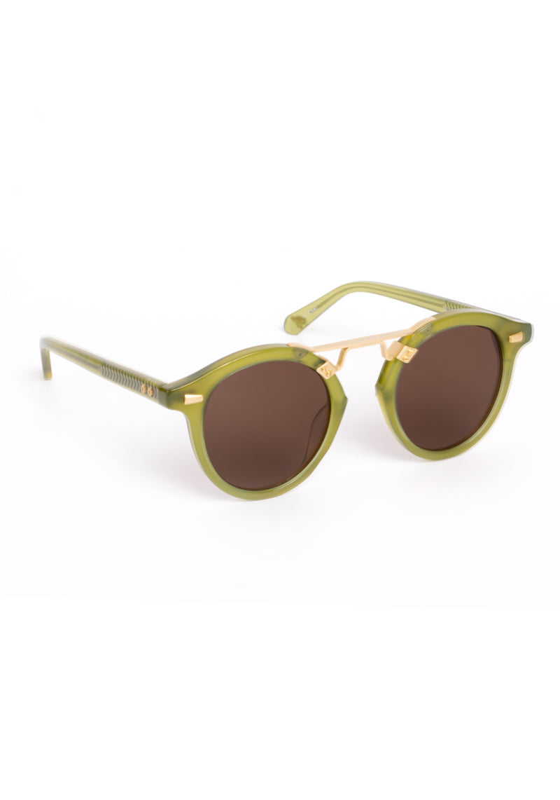 STL II | Cactus 18K Handcrafted, large round luxury lime green acetate and 18K gold metal bridge KREWE sunglasses 
