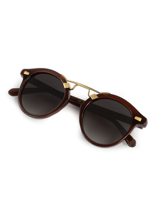 STL II | Espresso 18K Handcrafted, large round luxury dark brown acetate and 18K gold metal bridge KREWE sunglasses 