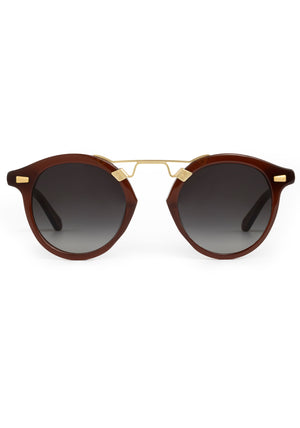 STL II | Espresso 18K Handcrafted, large round luxury dark brown acetate and 18K gold metal bridge KREWE sunglasses 