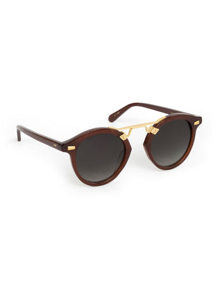 STL II | Espresso 18K Handcrafted, large round luxury dark brown acetate and 18K gold metal bridge KREWE sunglasses 