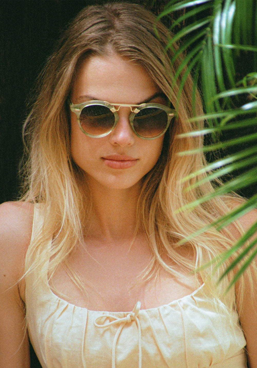 STL II | Selene 18K Handcrafted, large round light green acetate and 18K gold metal bridge KREWE sunglasses womens model | Model: Chane