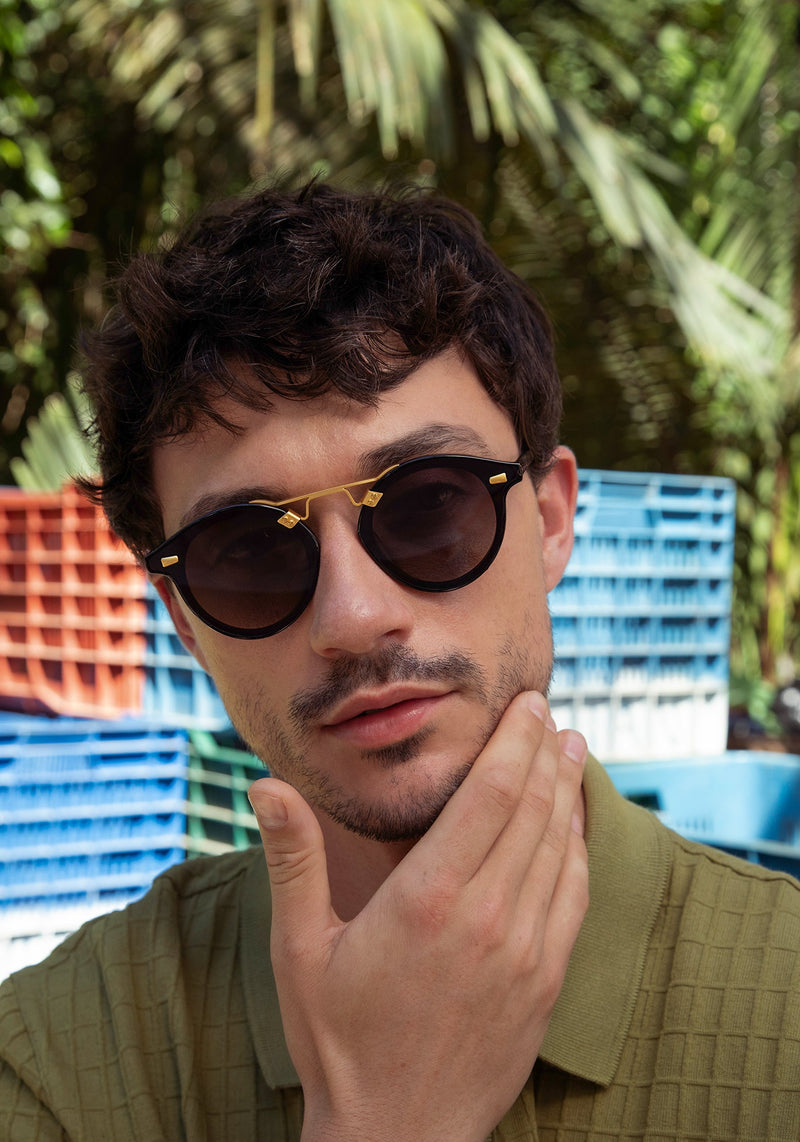 STL NYLON | Black to Shadow Handcrafted, Luxury Black Acetate KREWE Sunglasses mens model | Model: Jacob