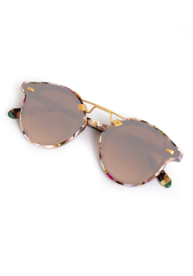 STL NYLON | Gelato 24K Mirrored Handcrafted, luxury multicolored acetate round KREWE sunglasses with flat edge to edge nylon lens and 24k gold metal