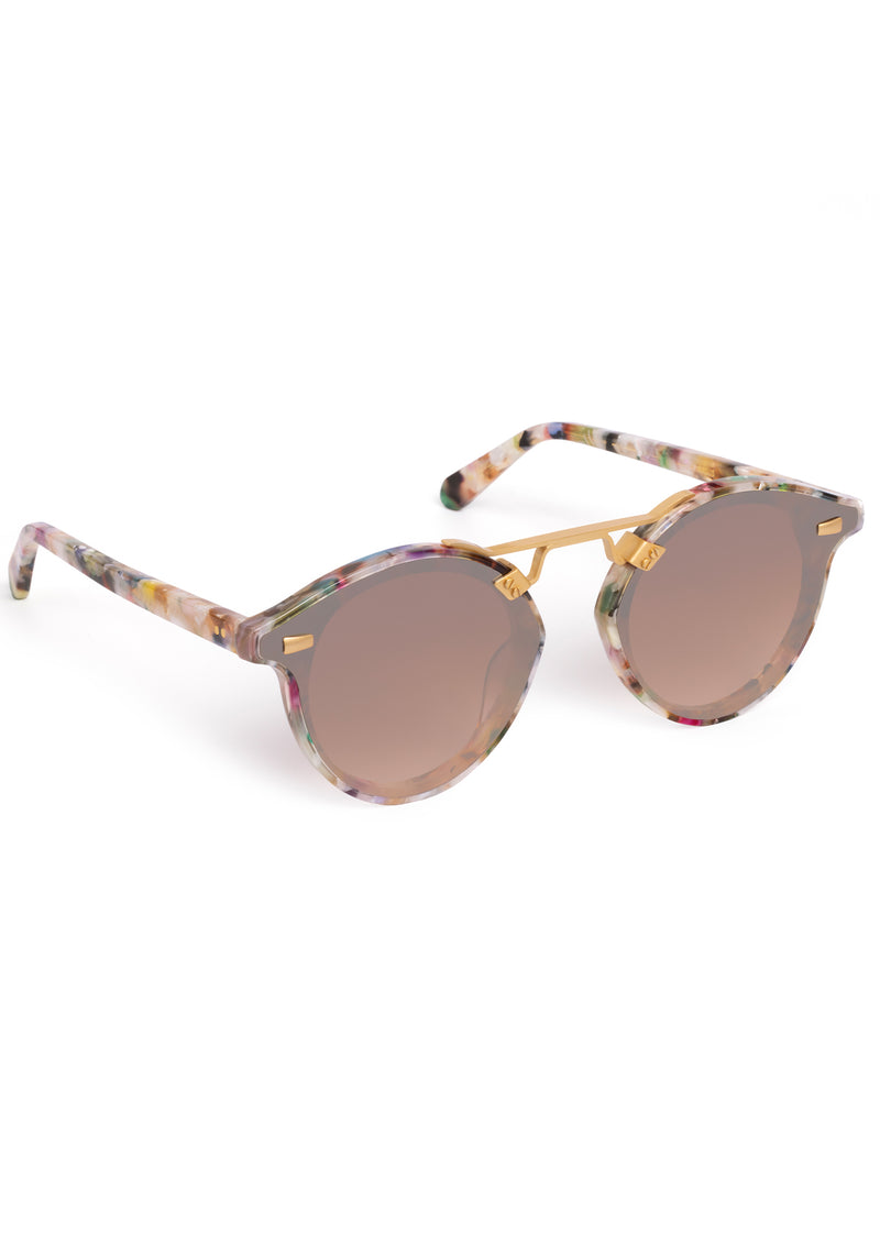 STL NYLON | Gelato 24K Mirrored Handcrafted, luxury multicolored acetate round KREWE sunglasses with flat edge to edge nylon lens and 24k gold metal