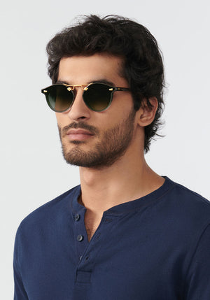 STL NYLON | Matcha 24K Handcrafted, luxury green and blue gradient acetate KREWE sunglasses mens model | Model: Mo
