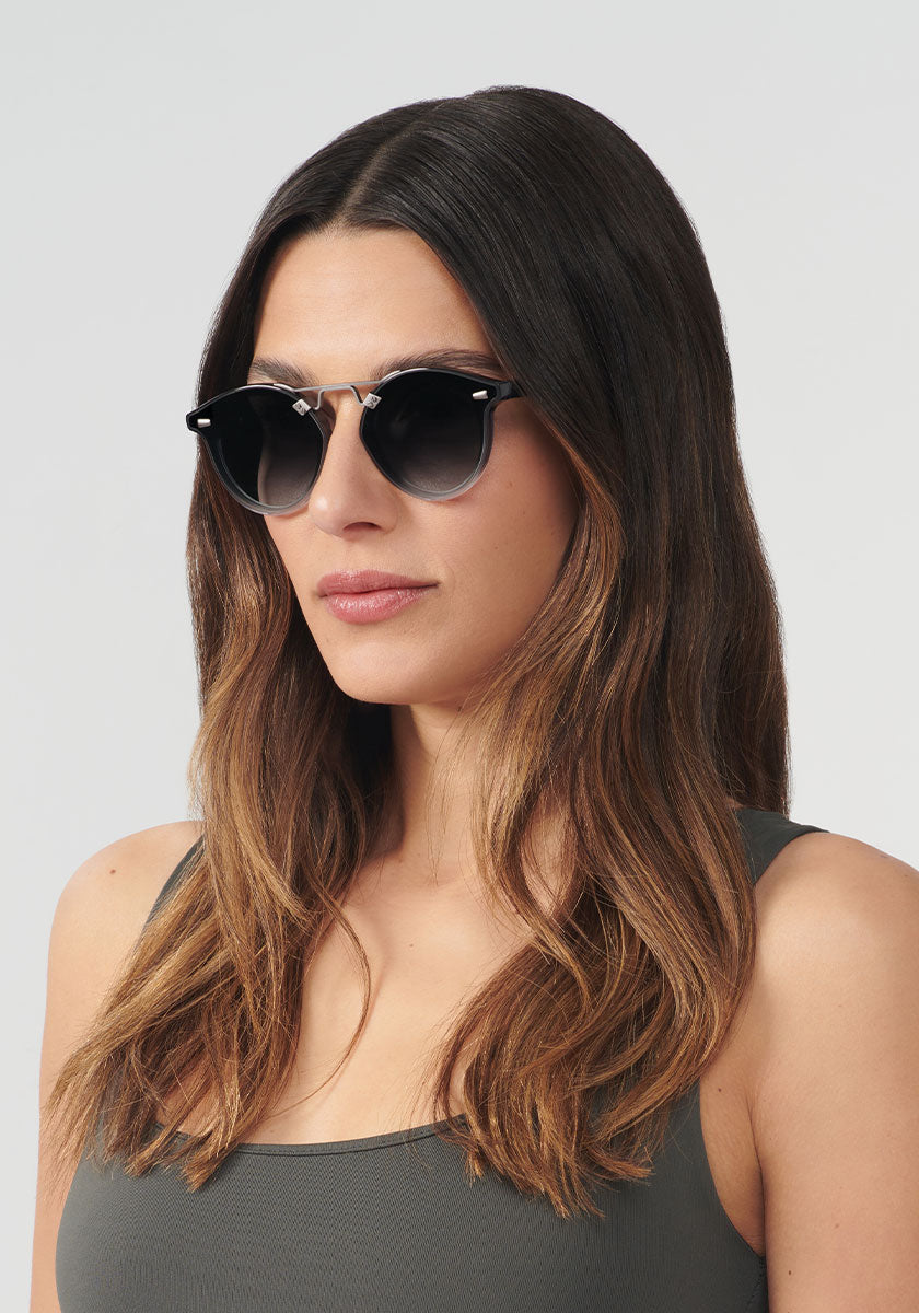STL NYLON | Vapor Matte Gunmetal Handcrafted, luxury black acetate KREWE sunglasses womens model | Model: Olga