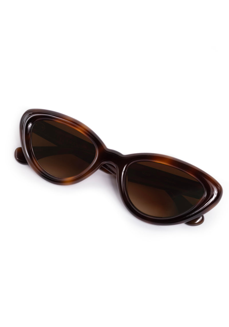 SASHA | Maple Handcrafted, luxury dark brown tortoise acetate bubble cat-eye KREWE sunglasses