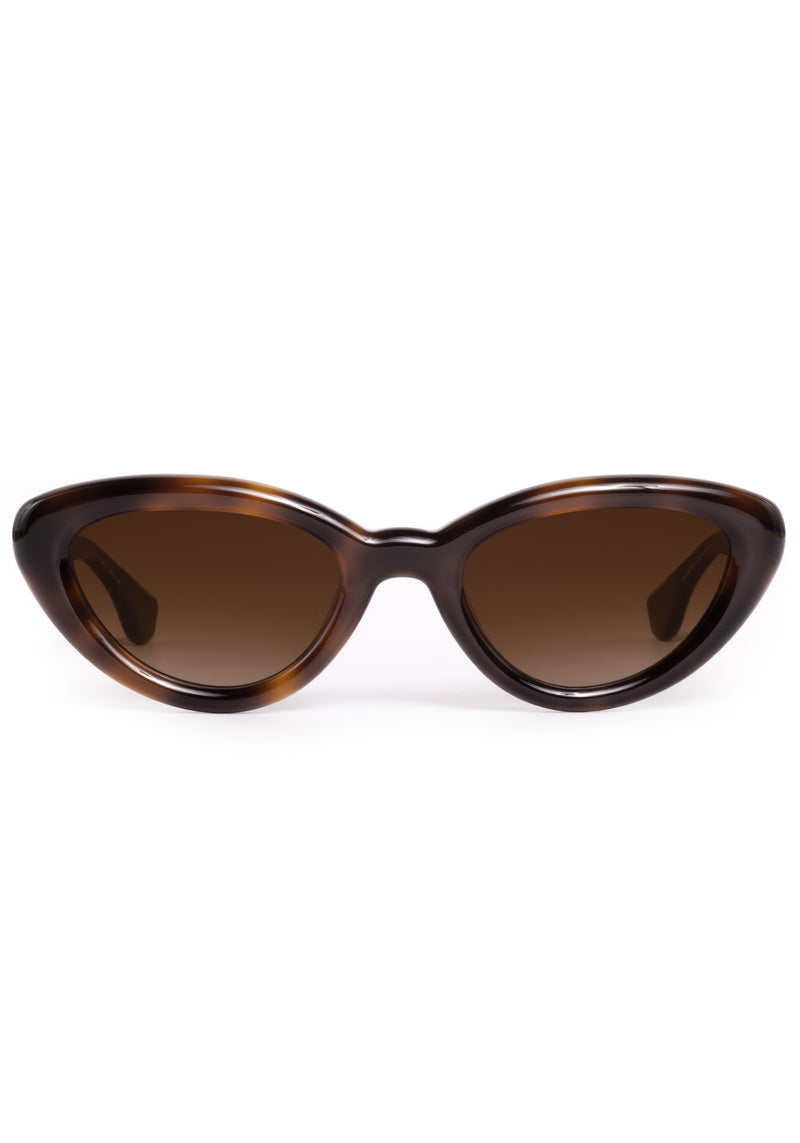 SASHA | Maple Handcrafted, luxury dark brown tortoise acetate bubble cat-eye KREWE sunglasses