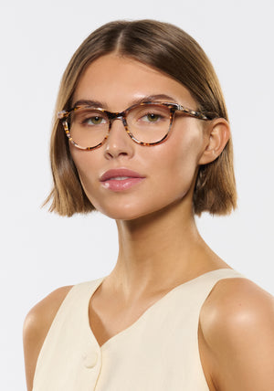 Sierra | Plume Handcrafted multicolored tortoise acetate medium cat-eye KREWE eyeglasses women's model | Model: Michelle