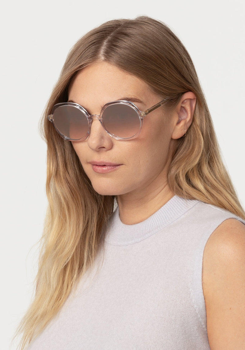 KREWE SOPHIA | Crystal Mirrored Handcrafted, Clear Acetate Designer Sunglasses womens model | Model: Maritza