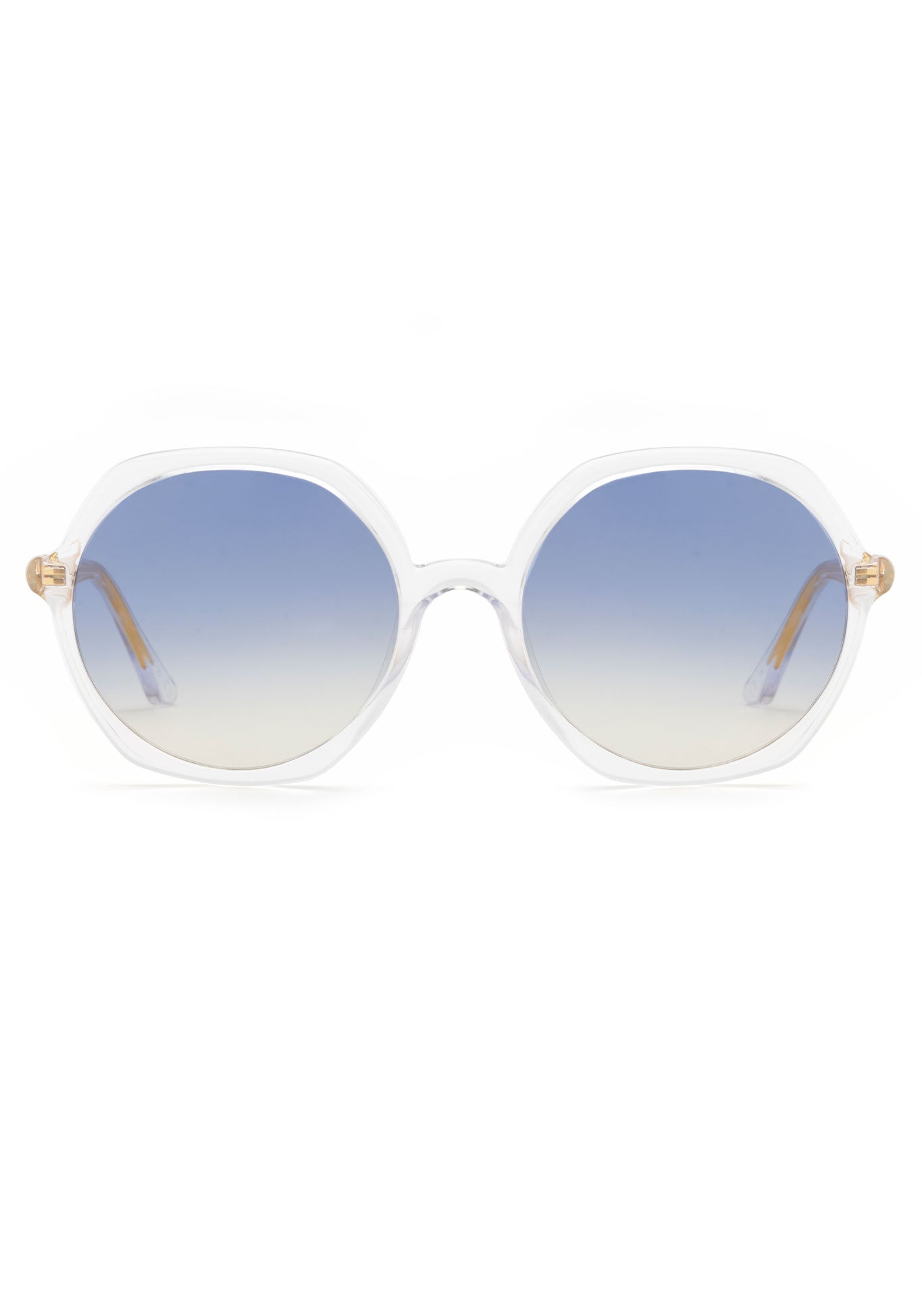 KREWE SUNGLASSES - SOPHIA | Crystal + Custom Vanity Tint handcrafted, luxury oversized round sunglasses with blue tinted lenses