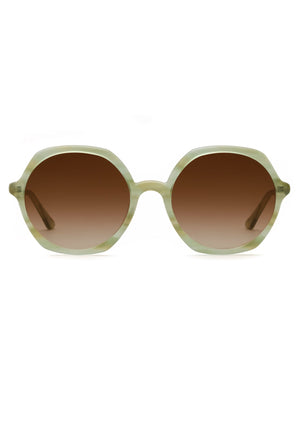 SOPHIA | Selene Handcrafted, luxury light green acetate oversized round geometric KREWE sunglasses