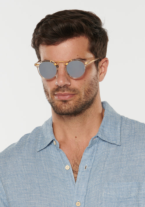 ST. LOUIS MIRRORED | Crystal 24K handcrafted, luxury, crystal acetate KREWE Sunglasses mens model | Model: Douglas