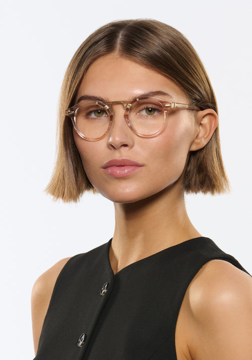 KREWE - ST. LOUIS OPTICAL | Buff Handcrafted, Luxury Pink Acetate Eyeglasses womens model | Model: Michelle