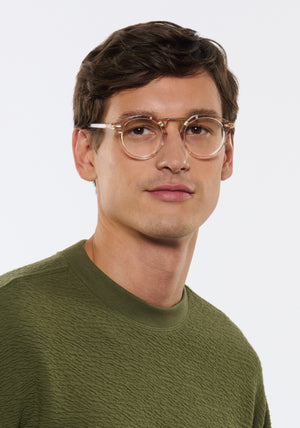 KREWE - ST. LOUIS OPTICAL | Buff Handcrafted, Luxury Pink Acetate Eyeglasses mens model | Model: Jegor