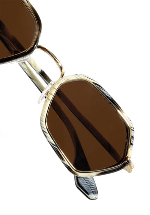 SUKIE | 18K + Bone Handcrafted, luxury white and grey acetate and stainless steel small geometric KREWE sunglasses womens model
