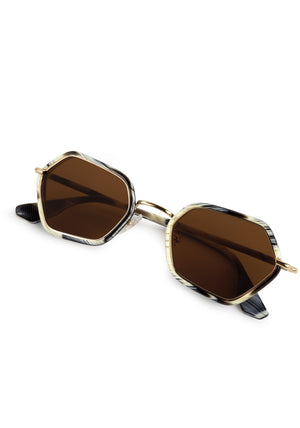 SUKIE | 18K + Bone Handcrafted, luxury white and grey acetate and stainless steel small geometric KREWE sunglasses 